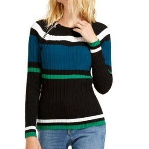 INC Petite Ribbed Striped Zipper Detail Sweater